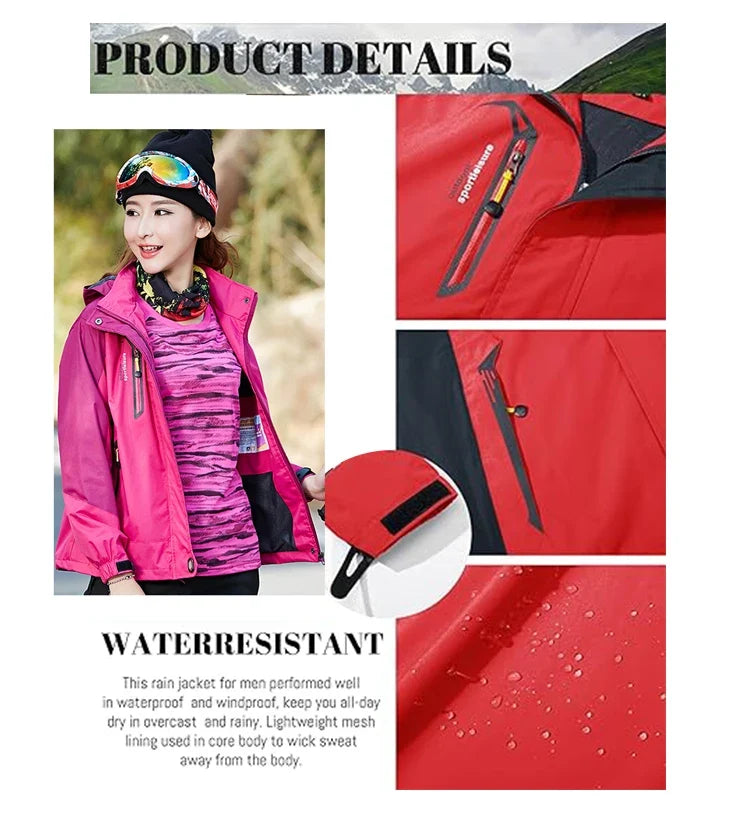 Women Autumn Trekking Jacket Outdoor Hiking Rain Coat Windbreaker Waterproof Hooded Camping Cycling Climbing Warm