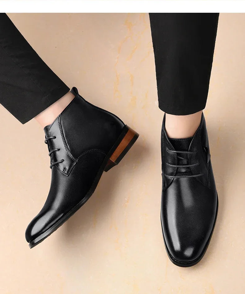 Men Flat/6CM Bussiness Elevator Shoes Genuine Leather Boots Autumn Winter Warm Ankle Boots for Men Botas Hombre Plus Size 37-47