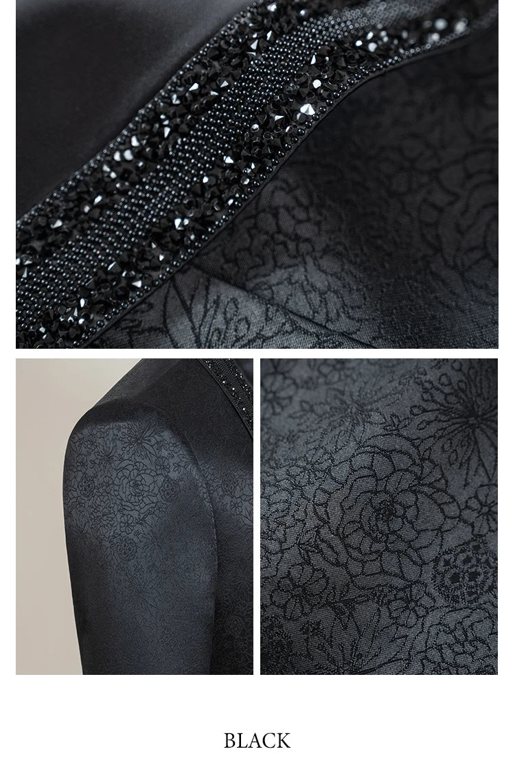 Luxury and fashionable men's suit Rhinestone Collar Shawl Lapel black Wedding Suit 2 Piece Set Groom Tuxedo Banquet party outfit