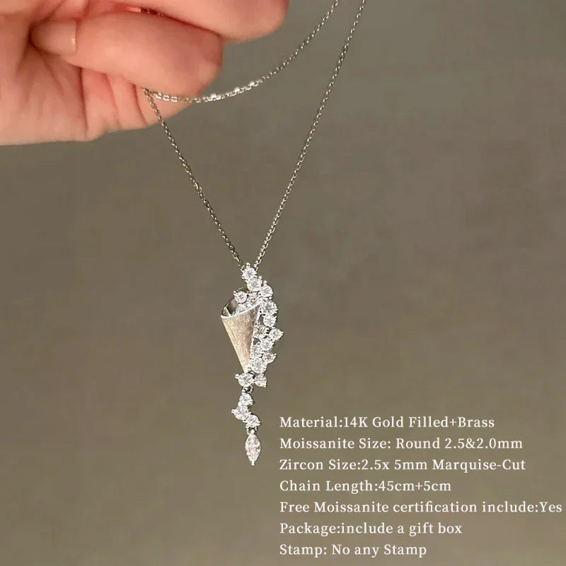 Marquise/Round Cut Moissanite Necklace Exquisite Tassel Pendant Necklaces For Women Collarbone Chain Jewelry Gift