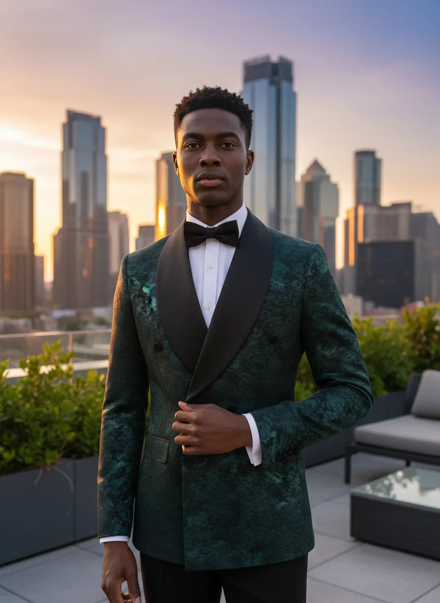 Luxury shawl collar 2-piece suit set men's party high-end business casual suit groom's wedding dress Jacquard pattern
