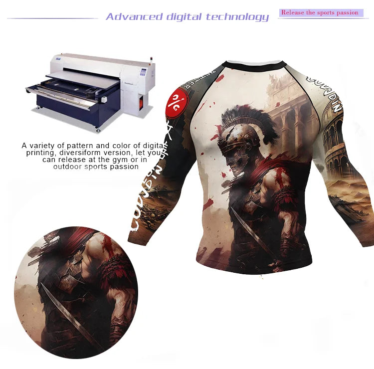 Polyester Sublimation High Elastic Bjj Rash Guard No Gi MMA  Jiu Jitsu Fighting Grappling Compression Shirt OEM Gym Fitness Tops