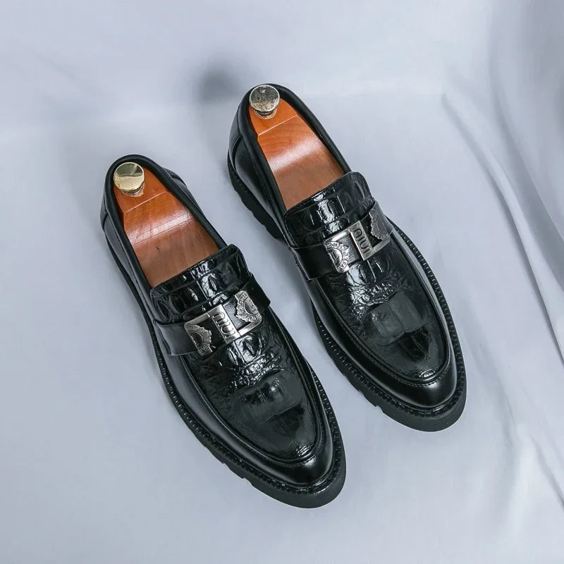 Mens Loafers Party Business Thick Soled Men Leather Shoes Dress Platform Shoes Comfortable Fashion New Casual Shoes for Men