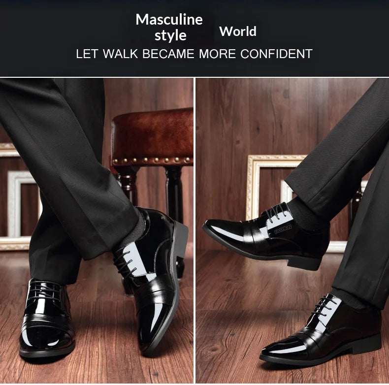 6cm/8cm Height Increasing Mens Formal Dress Shoes Cow Leather Elevator Shoes Business Office Oxfords Wedding Party Social Shoes