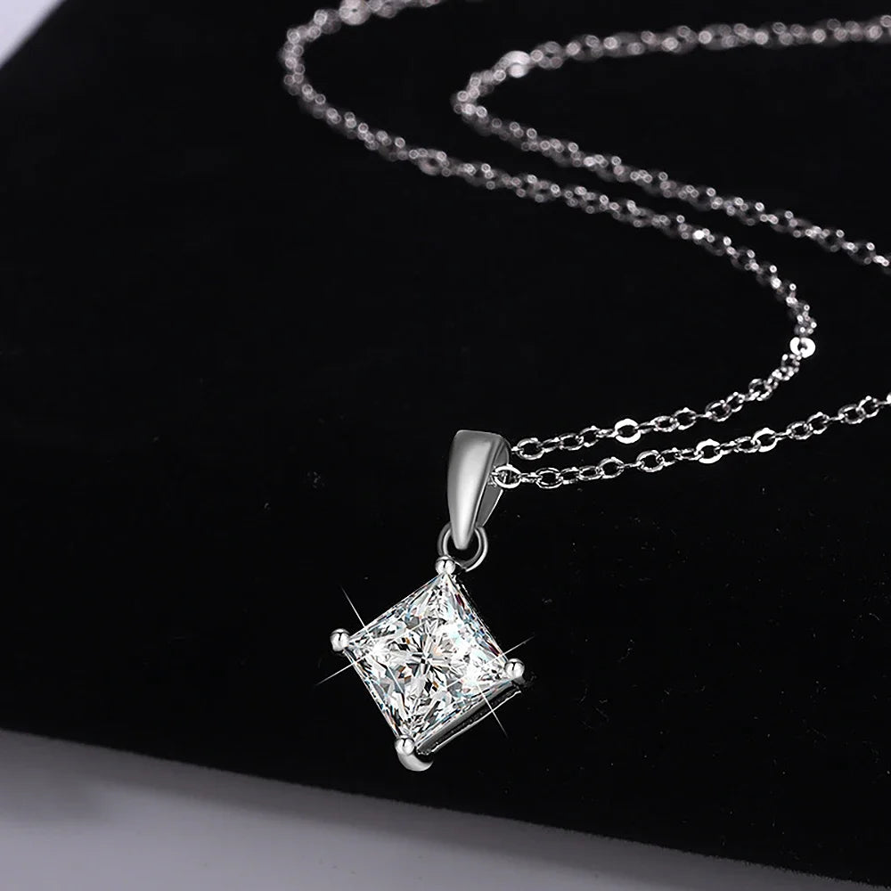 1/2carat  Certified Princess Cut Moissanite Pendant Necklace 925 Sterling Silver D Color Square Solitaire Diamond Neck Chain