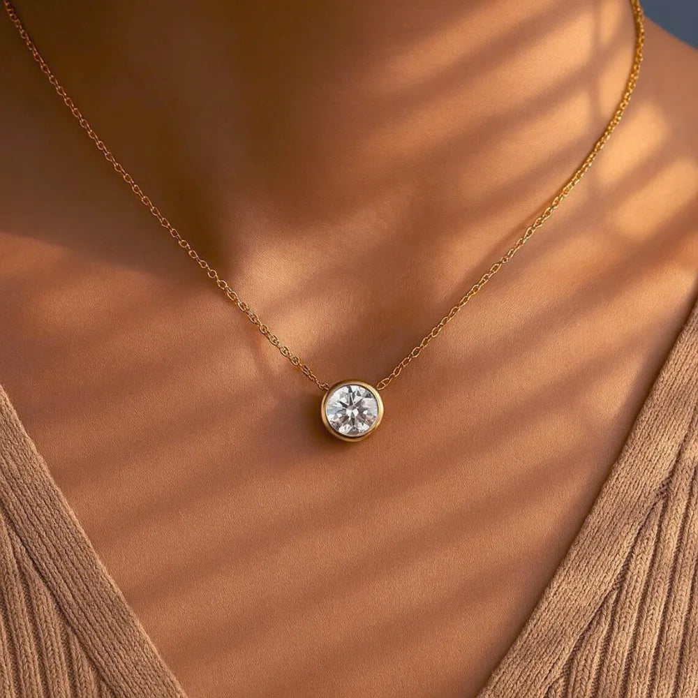 0.5/1/2/3CT Round Bubble Moissanite Pendant Necklaces for Women 925 Silver Bezel Set Solitaire Diamond Necklace with Certificate