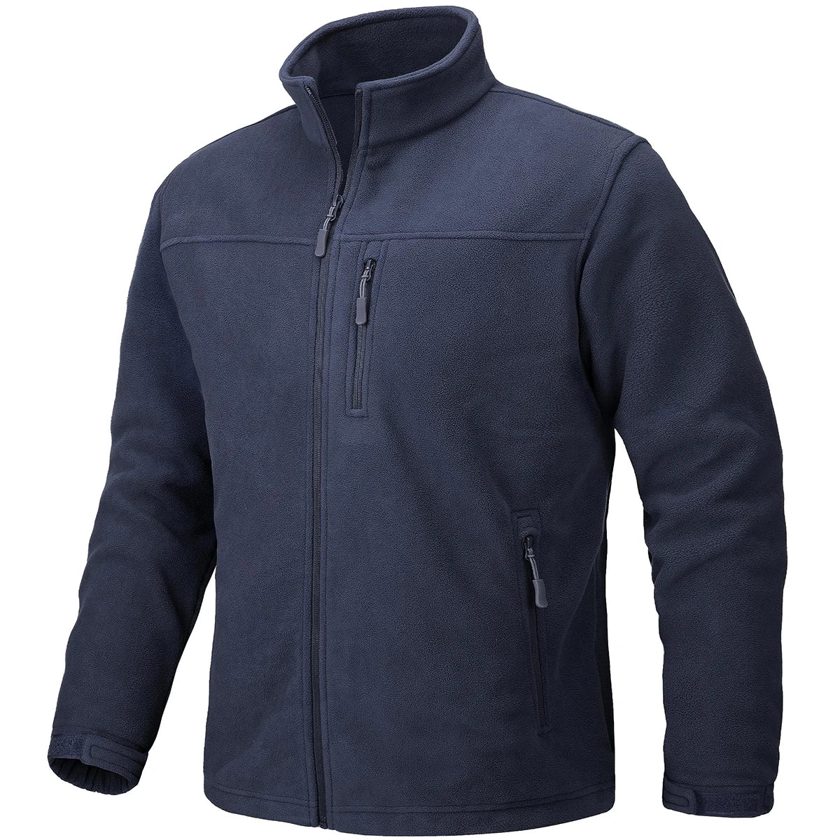 Men's Thermal Warm Fleece Jacket Stand Collar Full Zip Windbreaker Multiple-pockets Outerwear Working Hiking Coat