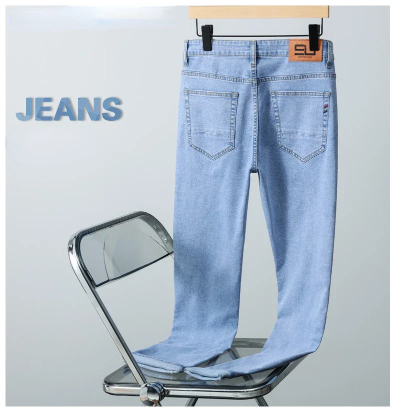 2026 Men White Jeans Fashion Casual Classic Style Slim Fit Soft Trousers Male Brand Advanced Stretch Pants