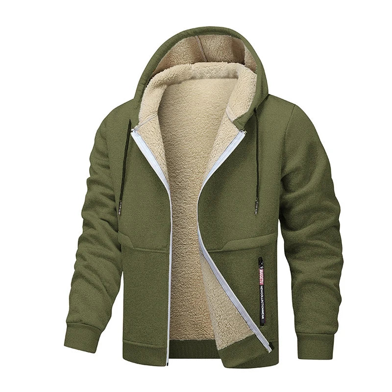 Animal Game Casual Hoodies for Men Heavyweight Fleece Sweatshirt Thick Sherpa Lined Hooded Zipper Jacket Thick Streetwear Coats