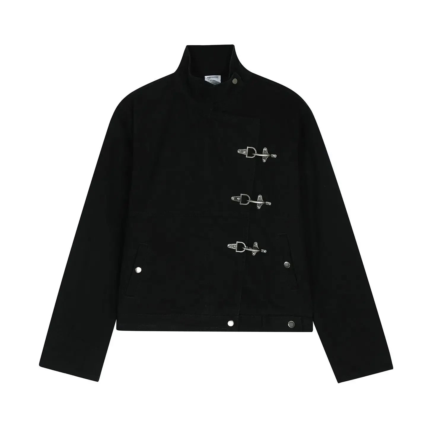 Retro Black Gothic High Street Airplane Buckle Jacket for Men and Women Korean Fashion Y2k American Retro Casual Jacket