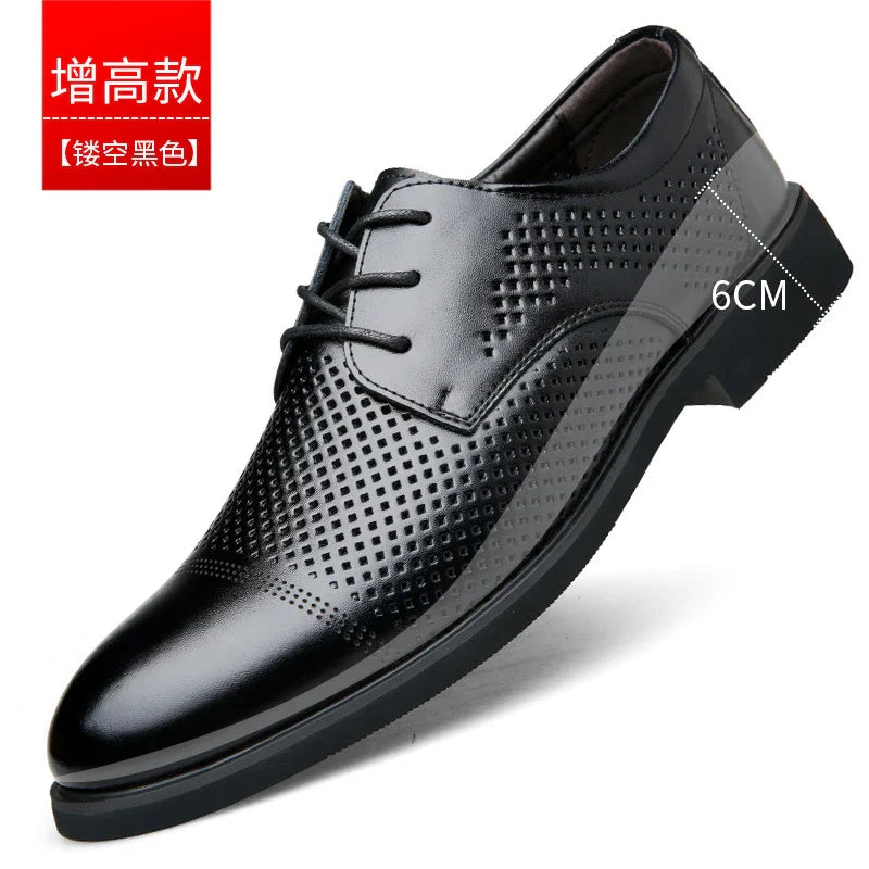 Mens Black Genuine Leather Perforated Cap Toe Lace Up Formal Business Oxford Shoes Breathable Summer Office Casual Dress Shoes