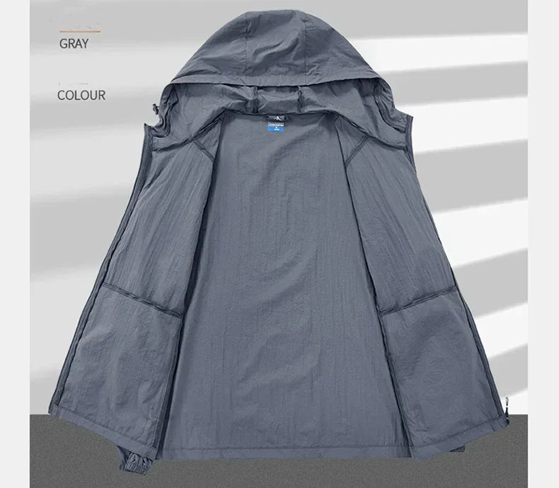Men's UPF 50+ UV Protection Windbreaker Quick Dry Jacket Outdoor Sun-Protective Thin Hiking Fishing Cycling Hooded Sport Light