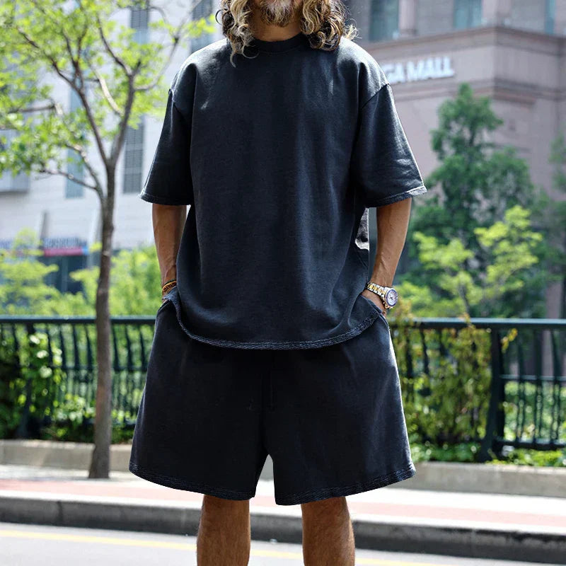 2024 Summer New Men's Set Japanese Style Plus Size Casual Loose Sports Suit Short Sleeve T-shirt Shorts Two-piece Men's Clothing