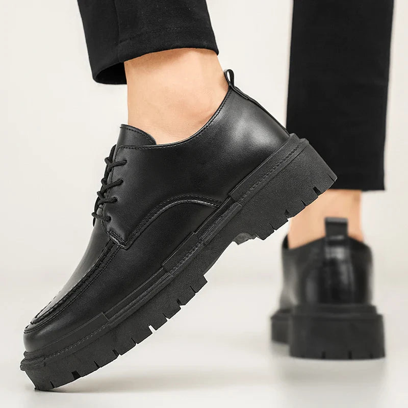 Thick Sole Formal Men’s Leather Shoes – Black, Business Wear, EU 40–48