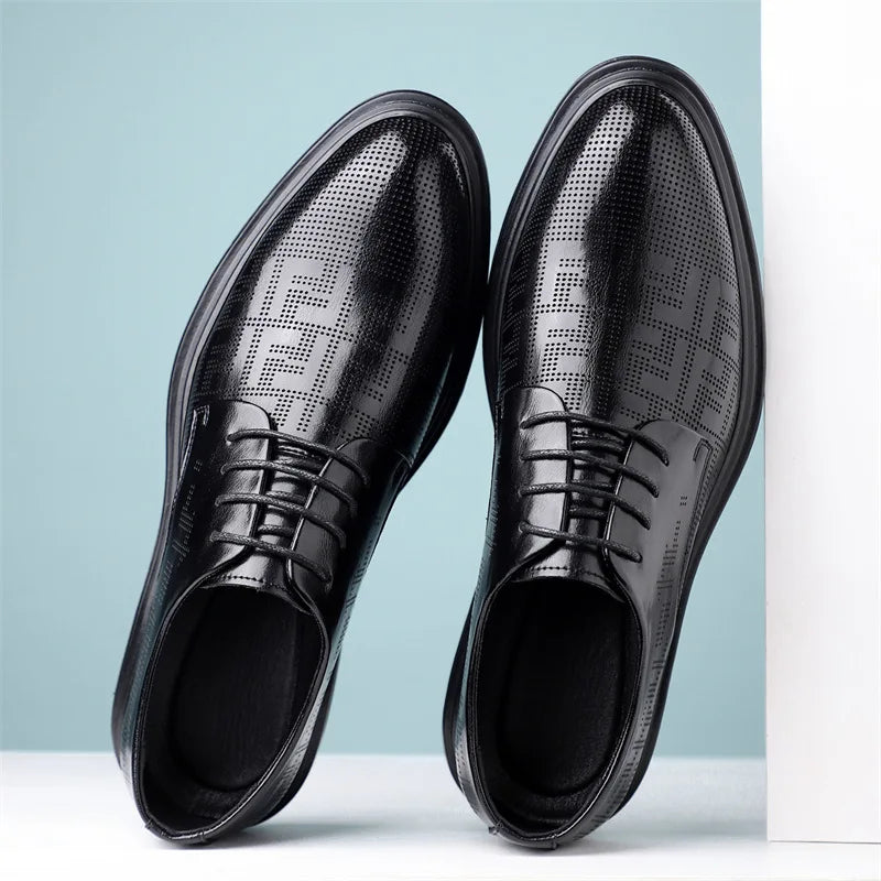 Spring Summer Increase Leather Shoes for Man Lace Designer Business Casual Shoes Male Fashion British Style Dress Shoe Man