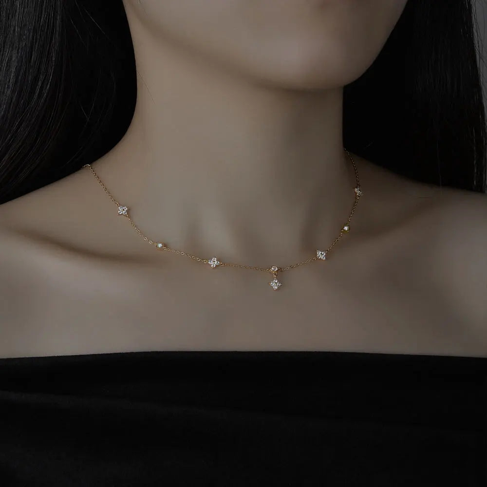 Moissanite Necklaces for Women Four Leaf Clover Diamond Pendant s925 Sterling Silver 18k Dainty Daily Necklace Jewelry