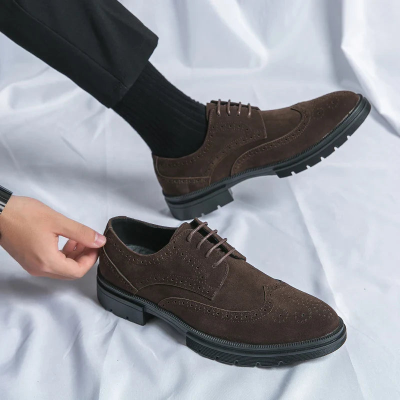 New 46 large size abrasive leather Brock carved business dress shoes for men round head lace-up casual shoes