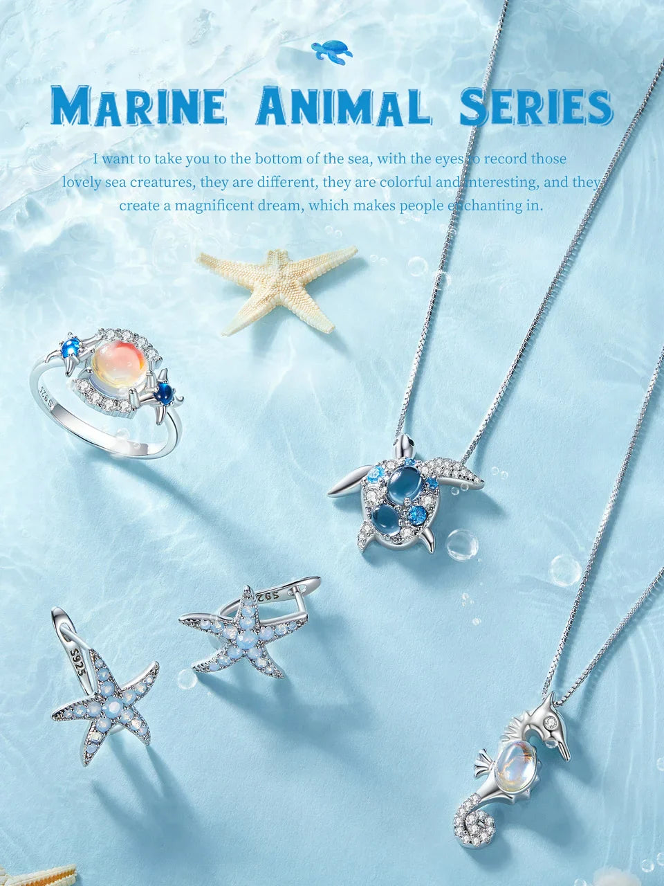 925 Sterling Silver Blue Spinel Sea Turtle Pendant Necklace Pave Setting CZ for Women Valentine's Day Gift