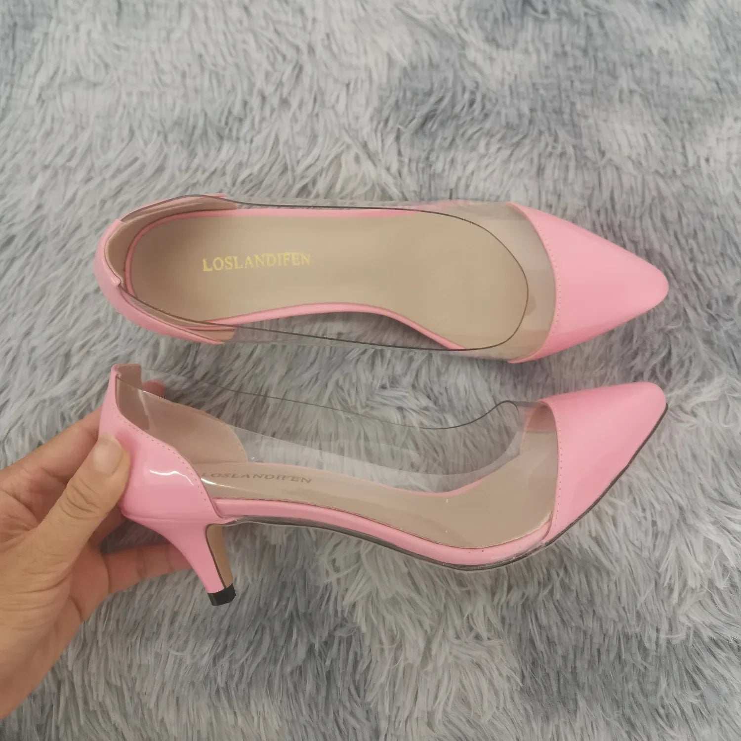 Women Pumps Spring Autumn PVC Transparent 5cm Low Heels Sexy Pointed Toe Slip-on Thin High Heels Party Wedding Shoes