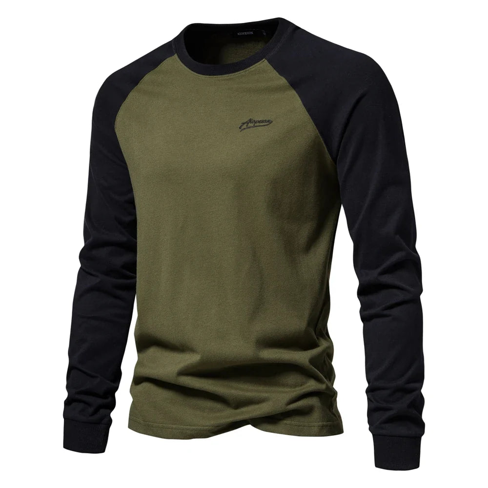 100% Cotton Long Sleeve Men's T-shirt Solid Color Letter Print Casual T shirts for Men New Spring Tops Tee Men Clothing