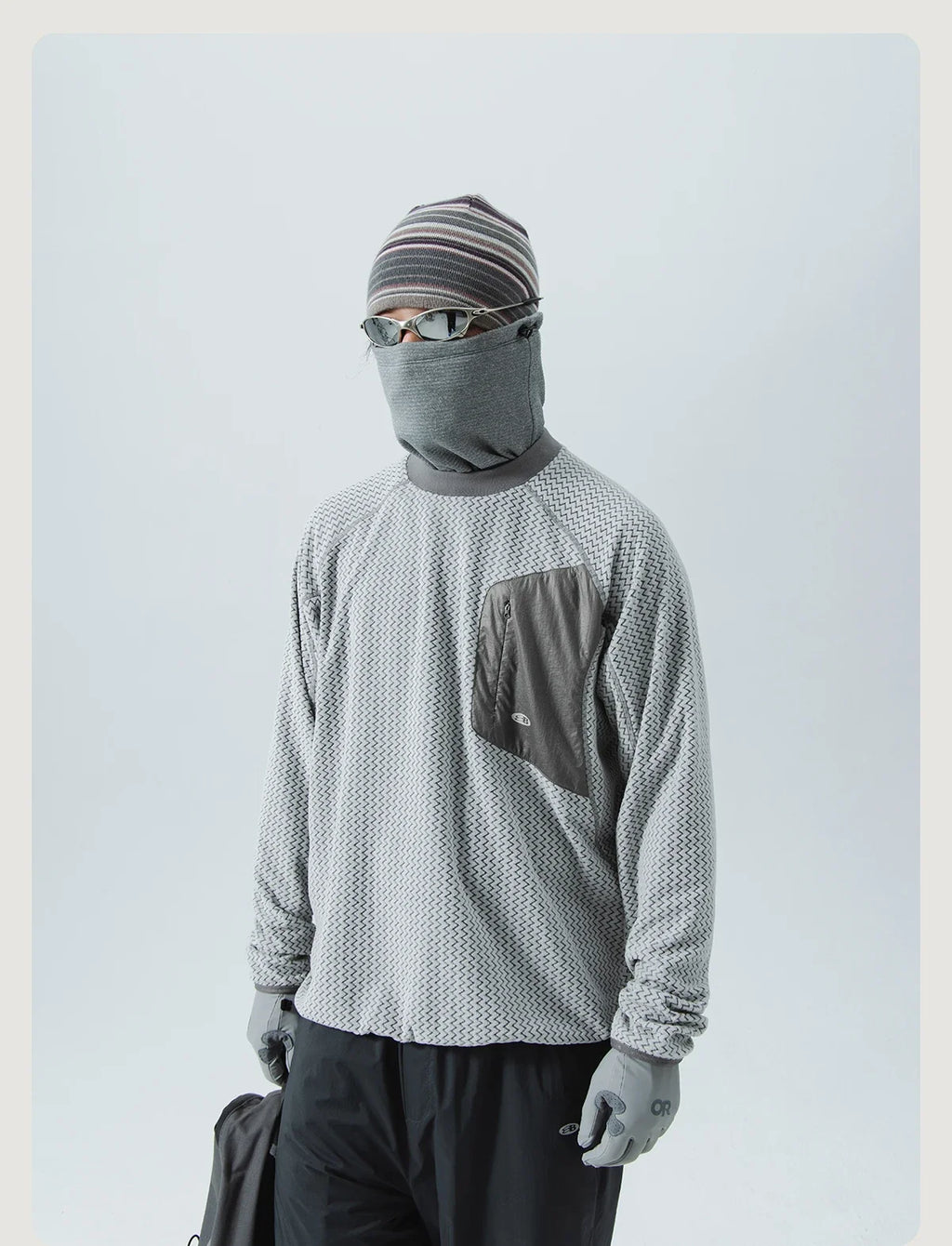 Mountain-Ready Crewneck: Engineered with Ribbed Neck, Reflective Logo, & Secure Chest Pocket for Outdoor Style Unisex