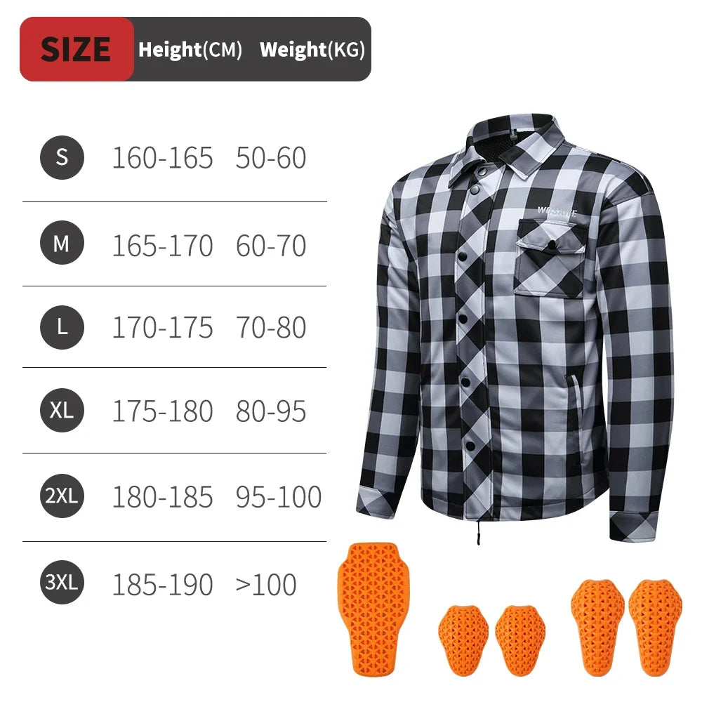Men's Women's Winter Motorcycle Jacket Warm Motocross Motorbike Checkered Casual Outdoor Riding Shirts