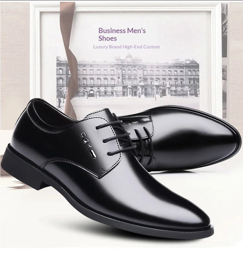 Men Height Increasing Shoes 6cm Inner Lift Black Formal Dress Shoes Lace Up Business Casual Elevator Shoes for Wedding Banquet