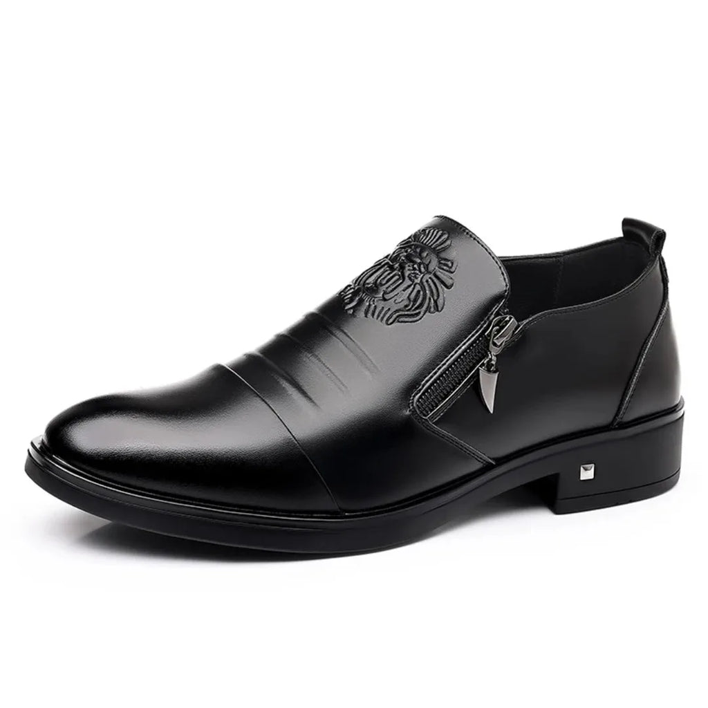 Men's leather casual shoes, fashionable business oxford shoes, zipper pointed leather shoes