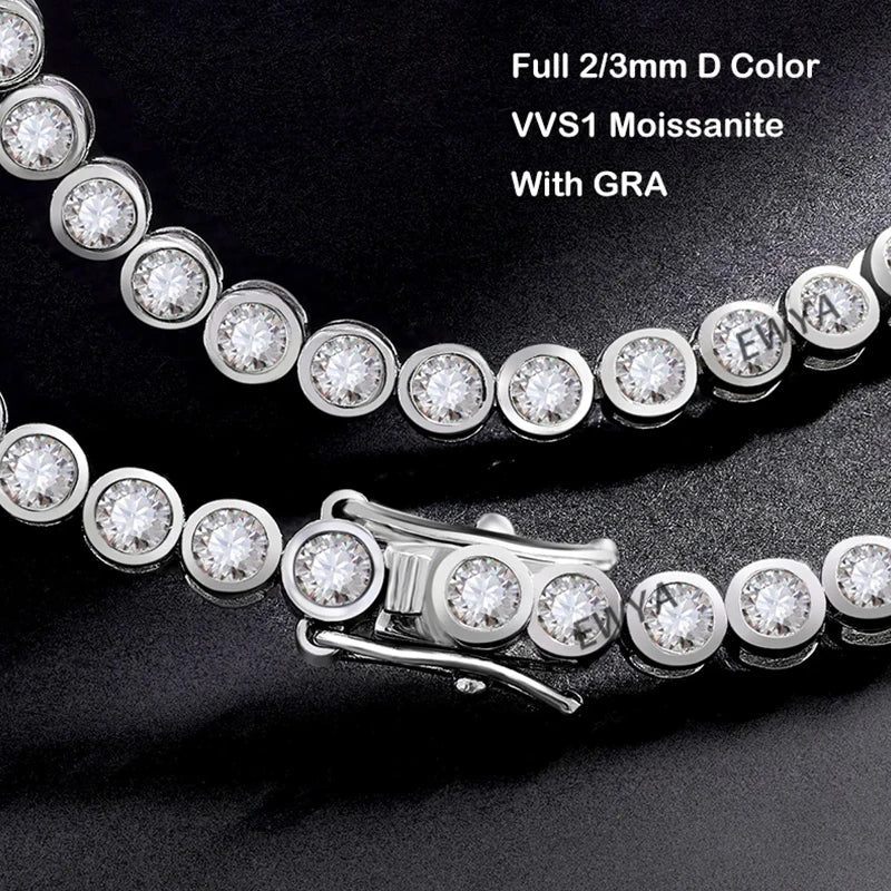 Luxury Bubble 2/3mm D Color Full Moissanite Tennis Necklace for Women S925 Silver Plated 18K Diamond Neck Chain Necklaces
