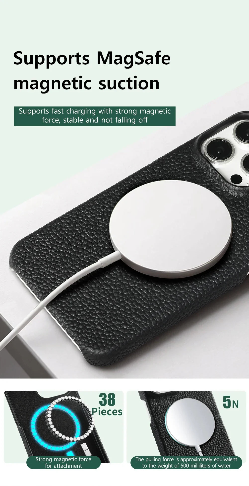 for Magsafe Case for iPhone 17 15 16 Pro Max Air 17Pro Natural Cowhide Lychee Leather Magnetic Protector Luxury Phone Back Cover