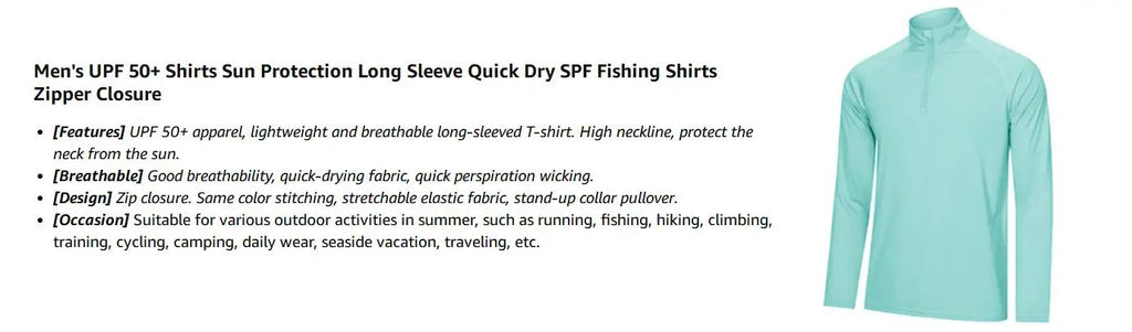 UPF50+ UV Protection T-Shirt Mens Lightweight Long Sleeve Quick Dry Fishing Shirt Outdoor Hiking Workout Rash Guards