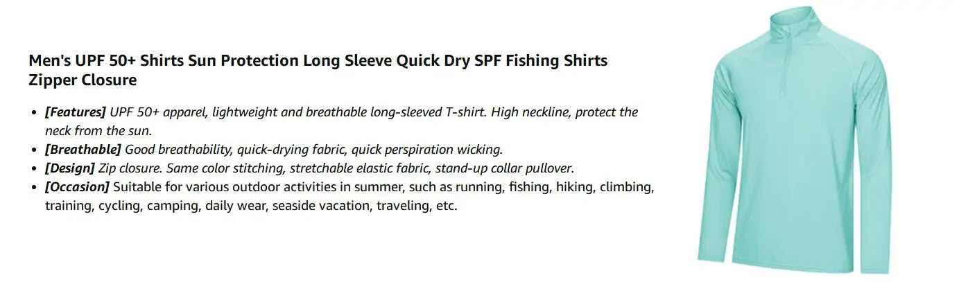 Mens UPF50+ UV Protection T-Shirt Lightweight Long Sleeve Quick Dry Fishing Shirt Outdoor Hiking Workout Rash Guards