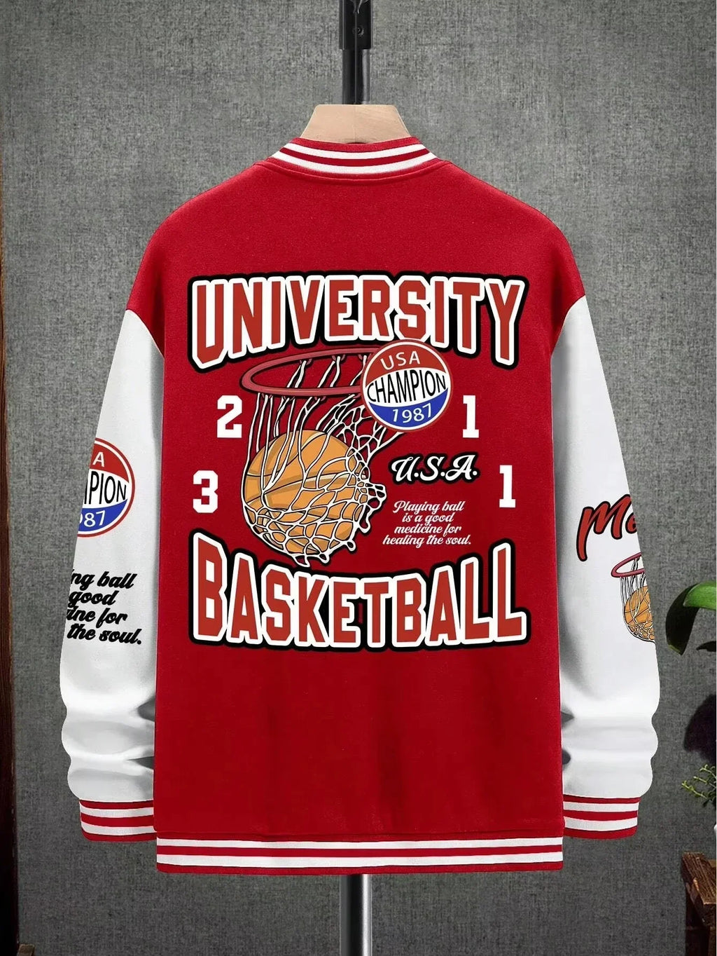 Summer Manfinity EMRG Oversized Men's Drop Shoulder Varsity Jacket with Letter Graphic Striped Trim and Colorblock Design
