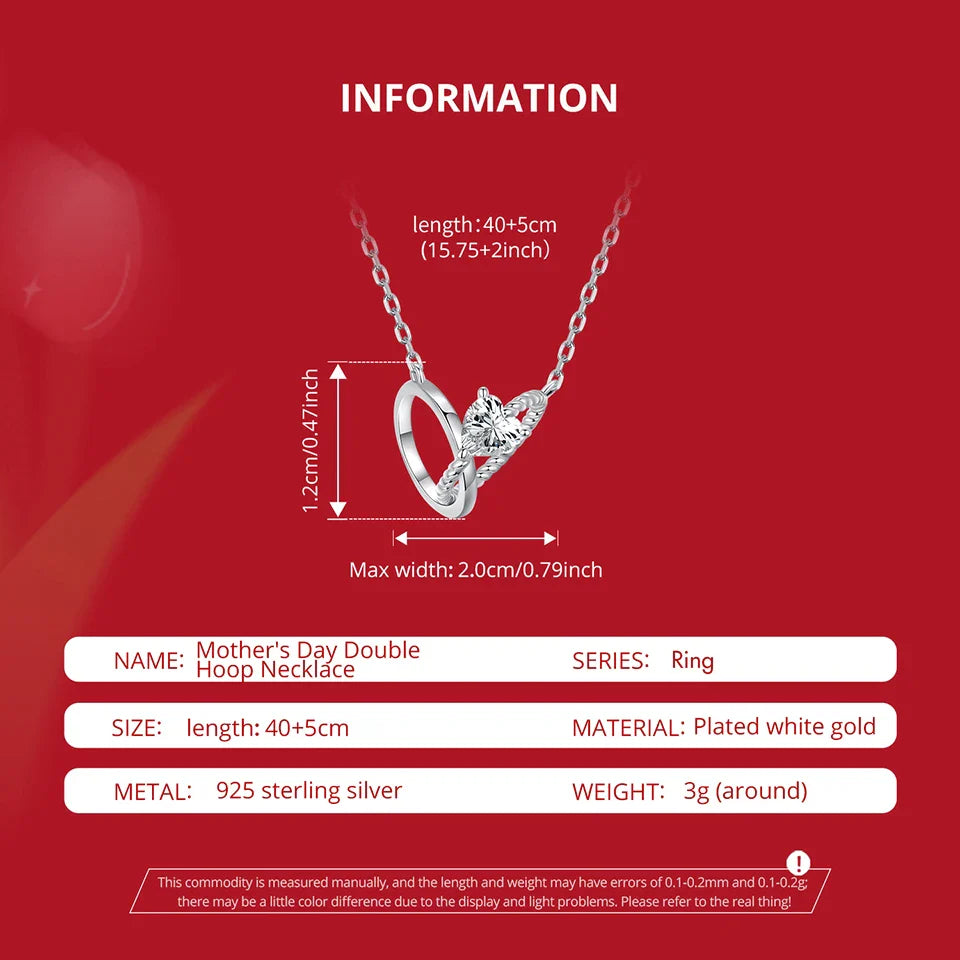 925 Sterling Silver Interlocking Ring Necklace, Dainty Gold Plated Pendant Necklace for Women Valentines Mothers Day Gift
