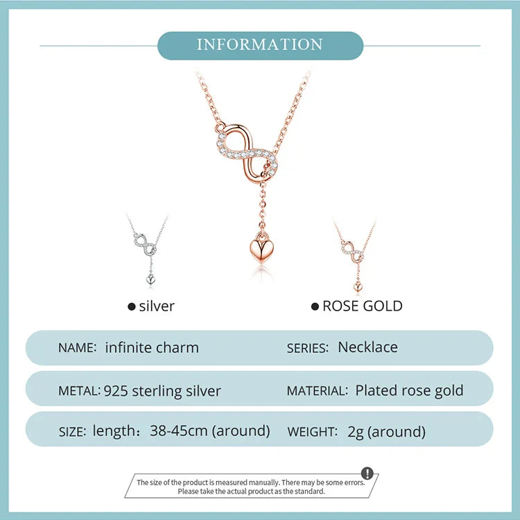 100% 925 Sterling Silver Infinity Love Pendant Necklaces Forever Love Neck Chain for Women Gift Fine Jewelry SCN223