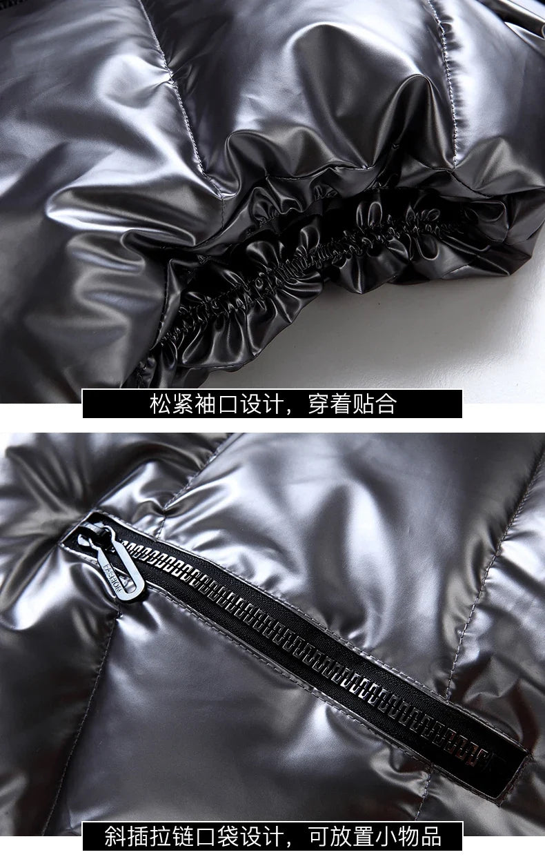 Classic Hooded Vest Man/Woman/Child Winter Hooded Glossy Cotton Vest Casual Waistcoat Men's Sleeveless Jacket Warm Overcoats Hat
