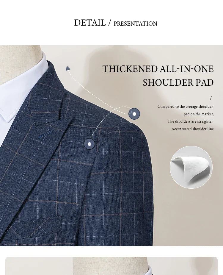 High Quality khaki Plaid suit Formal Business Office Men's Suits Fashionable and Casual evening gown
