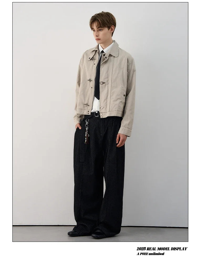 Retro Black Gothic High Street Airplane Buckle Jacket for Men and Women Korean Fashion Y2k American Retro Casual Jacket