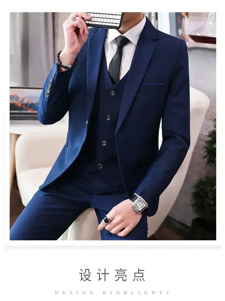 S-8XL (Blazer+ Vest + Pants) Men's fashion casual outdoor gentleman business wedding slim-fit formal British style wedding suit