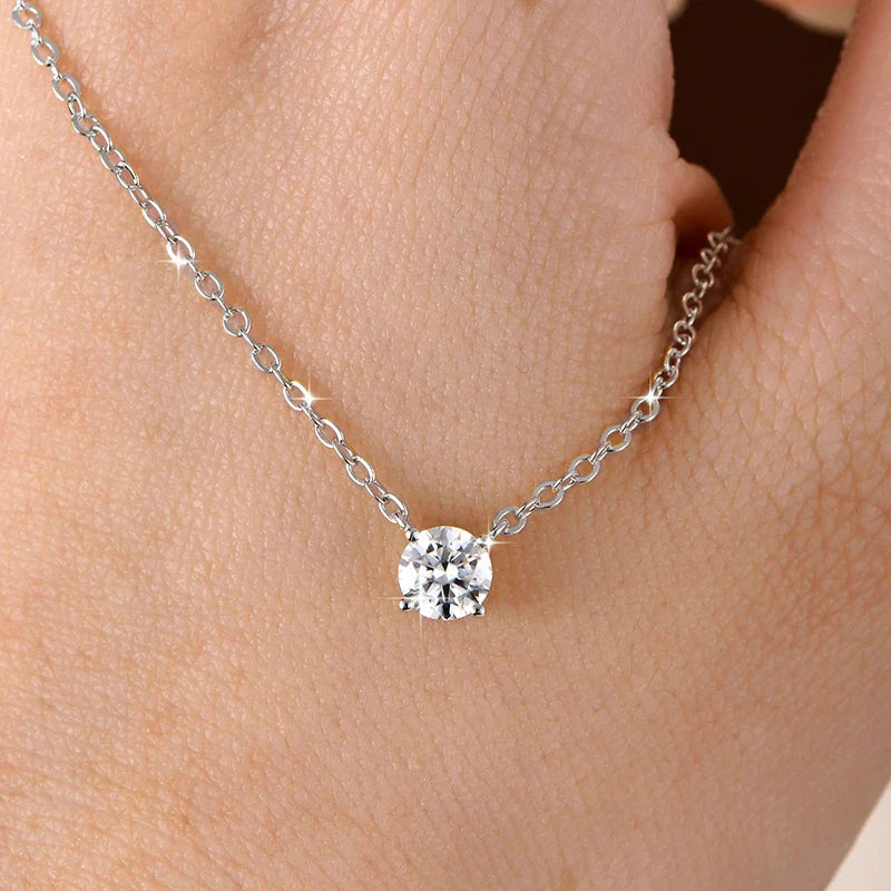 Certified 4mm/5mm Moissanite Pendant Necklace For Women Exquisite 14K Gold Filled Solitaire Drop Necklaces Jewelry Gift