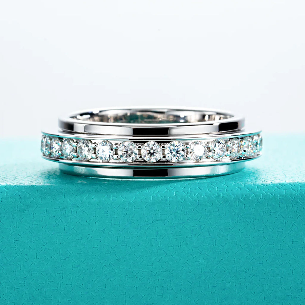 Moissanite Spinner Eternity Band Rings 14k Gold Plated Fidget Spinners Wedding Band Ring Unzip Jewelry Gifts Wholesale