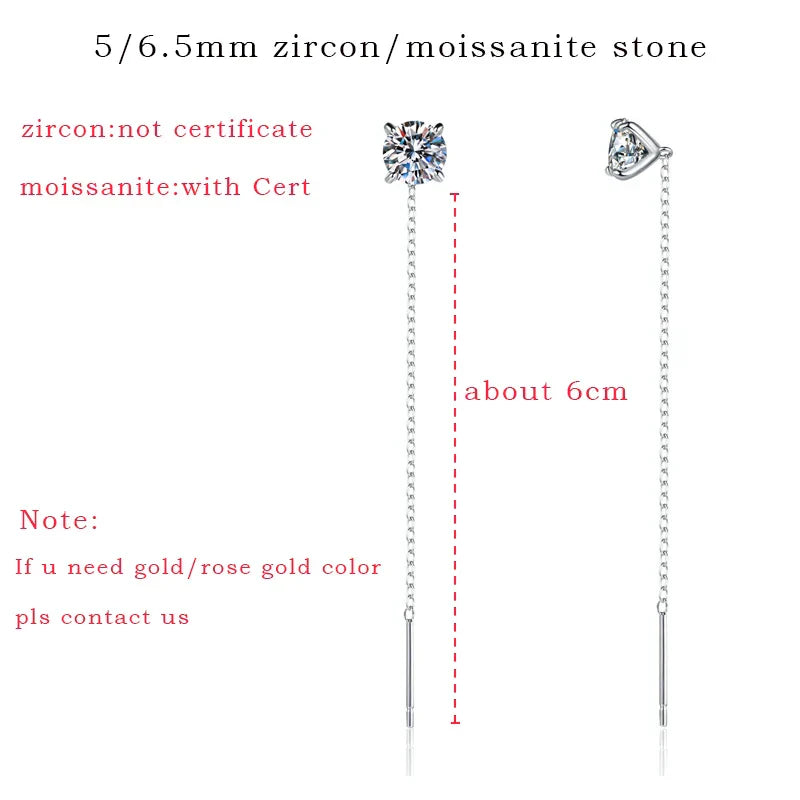 5/6.5mm Tassel Round Cut Moissanite Drop Earring for Women Classic Four-claws Lab Diamond Ear Jewelry 925 Sterling Silver