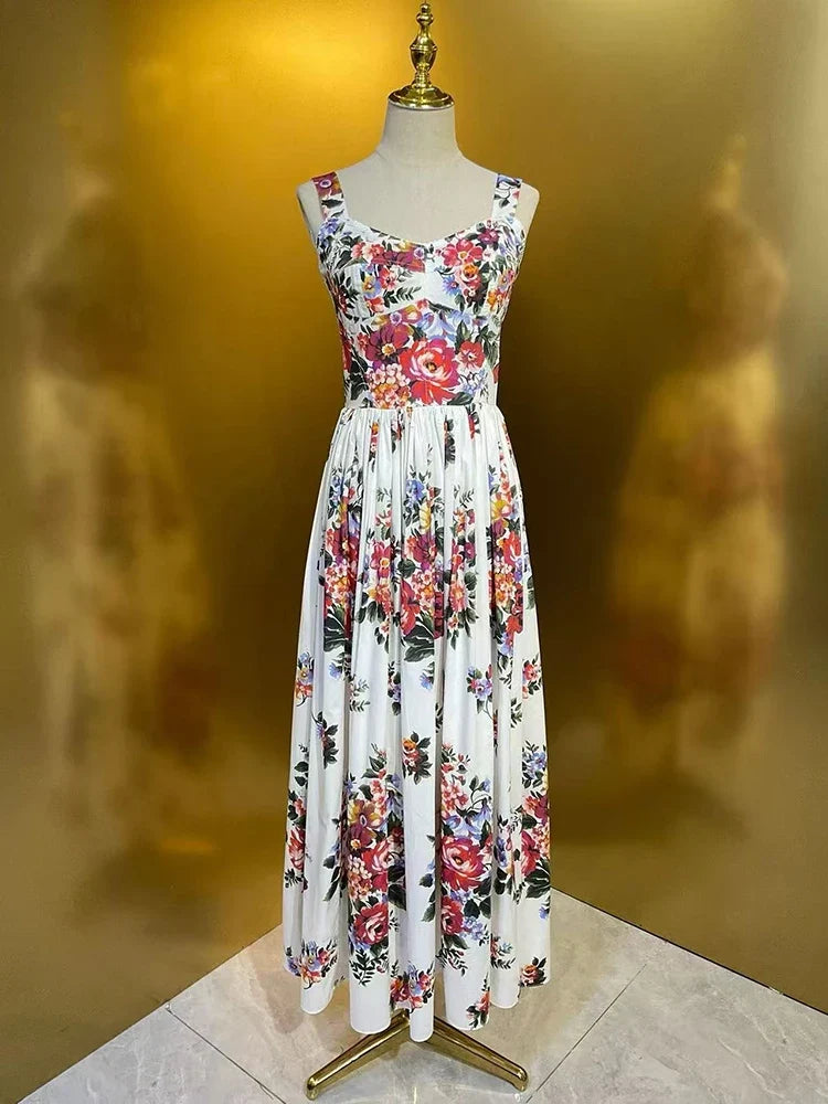 2026 New Women's Dress Sexy Spaghetti Strap Backless Fashion Print Cotton Casual Holiday Dresses