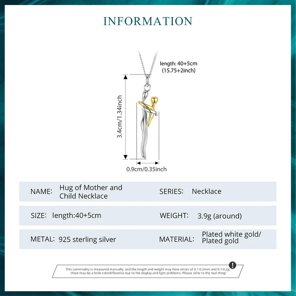 925 Sterling Silver Two-tones Hug Necklace, Detachable Sweet Love Pendant with O-chain for Women Men DIY Couple Necklaces