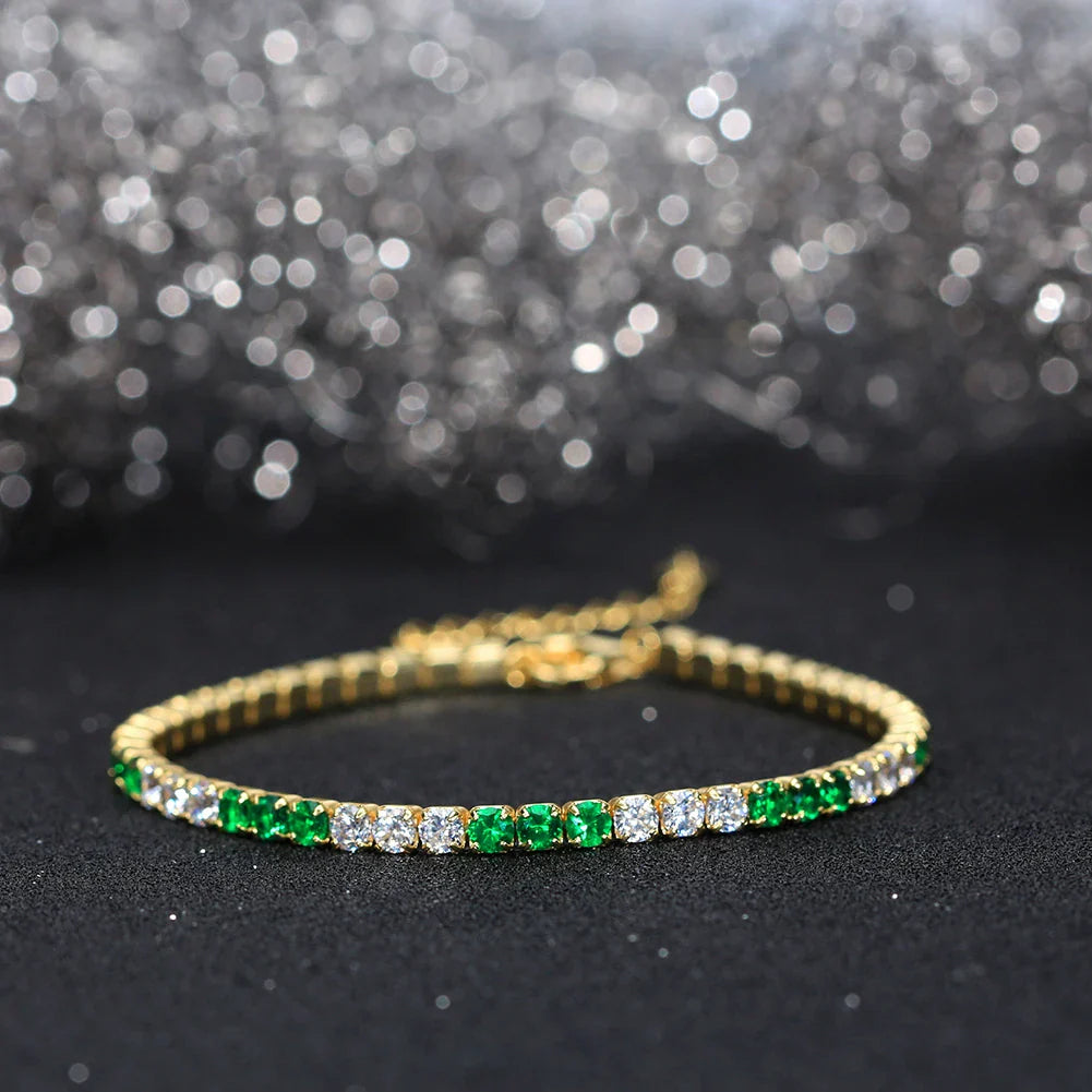 Fashion 3mm Bezel Setting Colorful 4A Cubic Zirconia Tennis 925 Sterling Silver Adjustable Bracelet for Women SB192