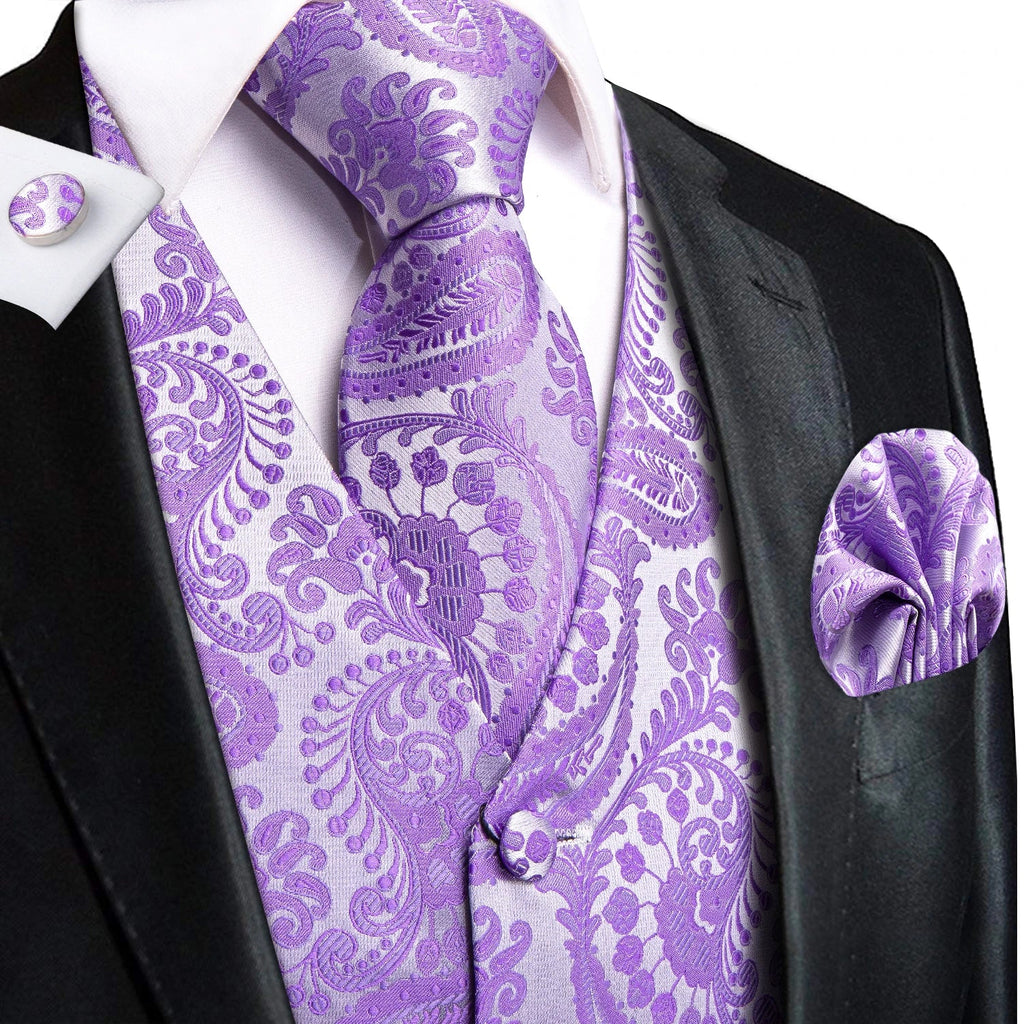 Green Mint Purple Mens Silk Vest Tie Jacquard Autumn Spring Suit Waistcoat Jacket Necktie Hanky Cufflinks for Men Wedding