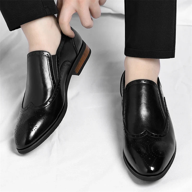 Men's Genuine Leather Brogue Loafers Dress Shoes with Wingtip Perforations Comfortable Business Casual Oxfords Office & Weddings