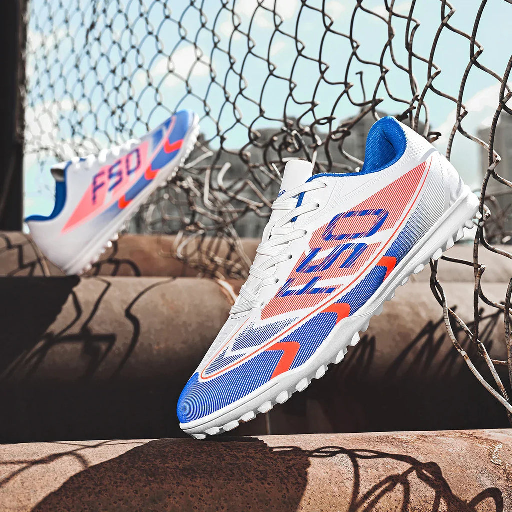 Breathable TF Soccer Shoes Men Women Kids PU+Fabric Non-Slip Wear-Resistant Rubber Sole Training Shoes