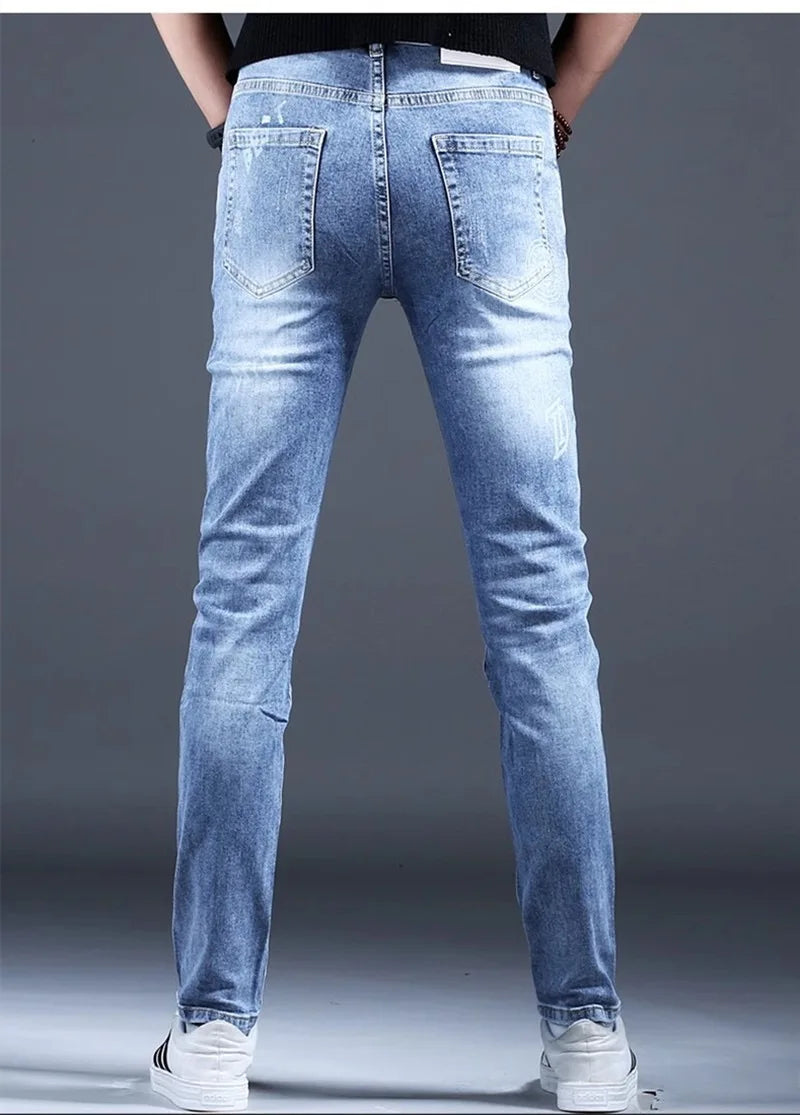 Spring and Autumn New Classic Fashion Elastic Fit Ankle Pants for Men - Casual Slim Fit Retro Sport High-Quality Denim Jeans