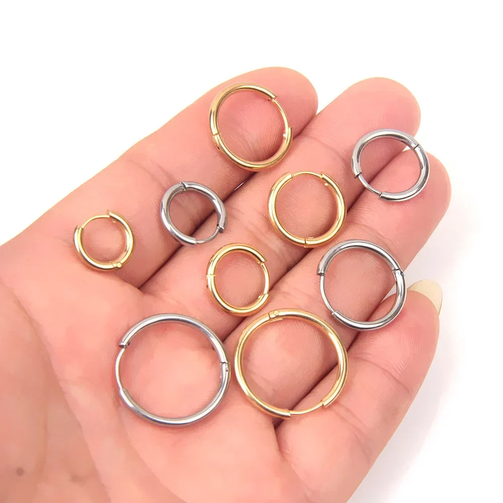 10pcs 316L Stainless Steel Hoop Earrings Women Men Punk Hiphop Circular Ear Buckle Ring Jewelry Gold Color Accessories Wholesale
